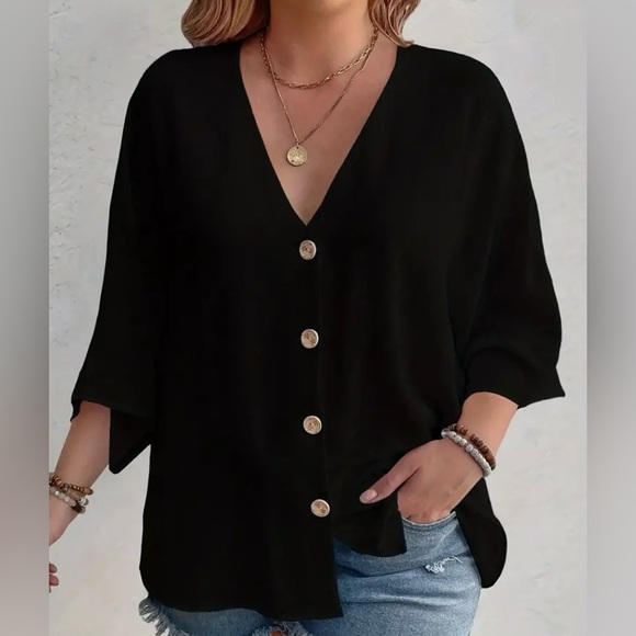 Plus Size Dressy Shirt - Black - Picture 4 of 7